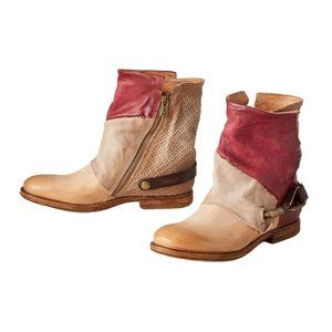AS 98 Sundance Boots Woman Size 38 or 8 US Topaz Patchwork Leather Buckle Detail